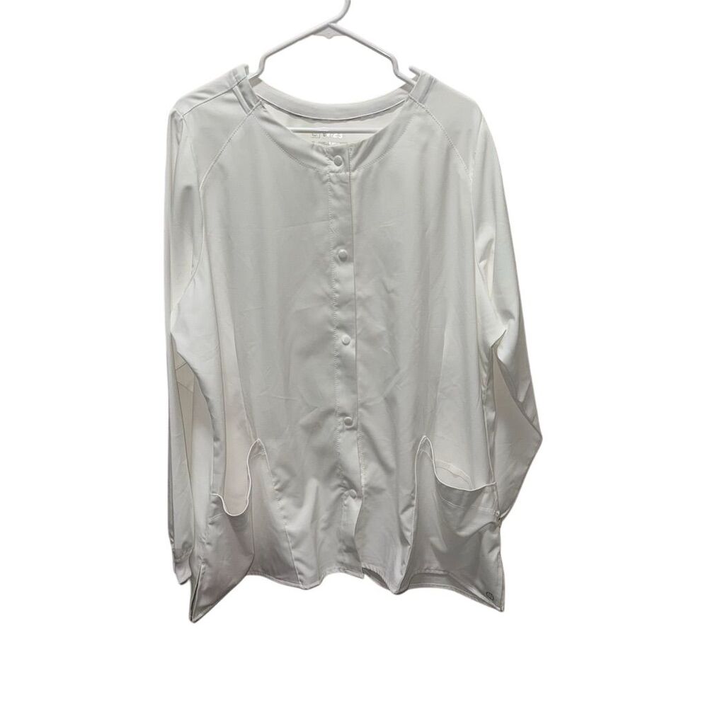 Wink W123 White Snap Front Scrub Jacket Plus Size 2X Long Sleeve Medical Warm Up